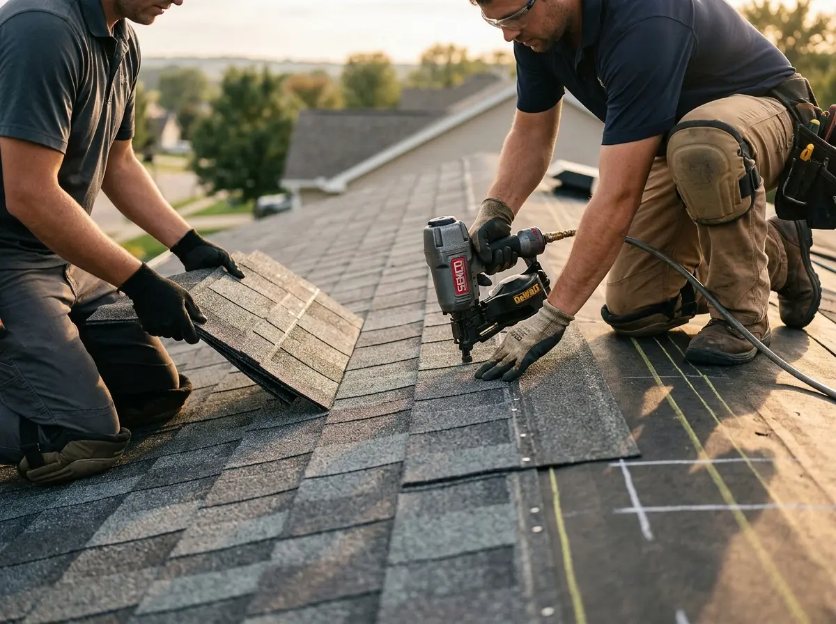 Professional roofer working on a residential roof in Port Townsend